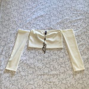 Motel ivory ribbed off the shoulder crop top Size L